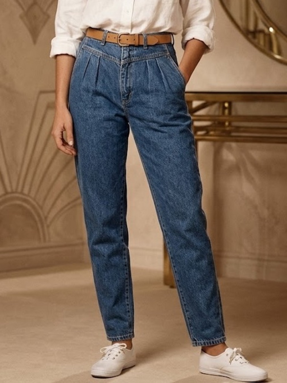 Vintage Props High Rise Pleated Jeans